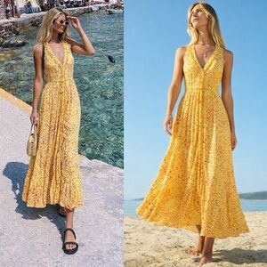 Poupette St Barth Nana Floral Maxi Dress Yellow Multicolor Medium
